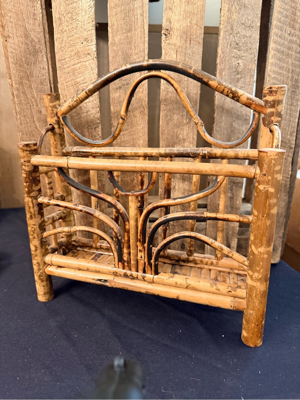 Vintage Bamboo Rattan Small Magazine Rack - Natural Honey Brown